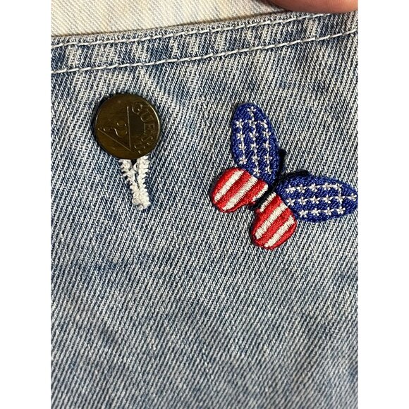 Vintage Guess Striped Denim Overalls Blue 3 Retro Y2K 90s Pinstripe Shabby Chic - Picture 7 of 16